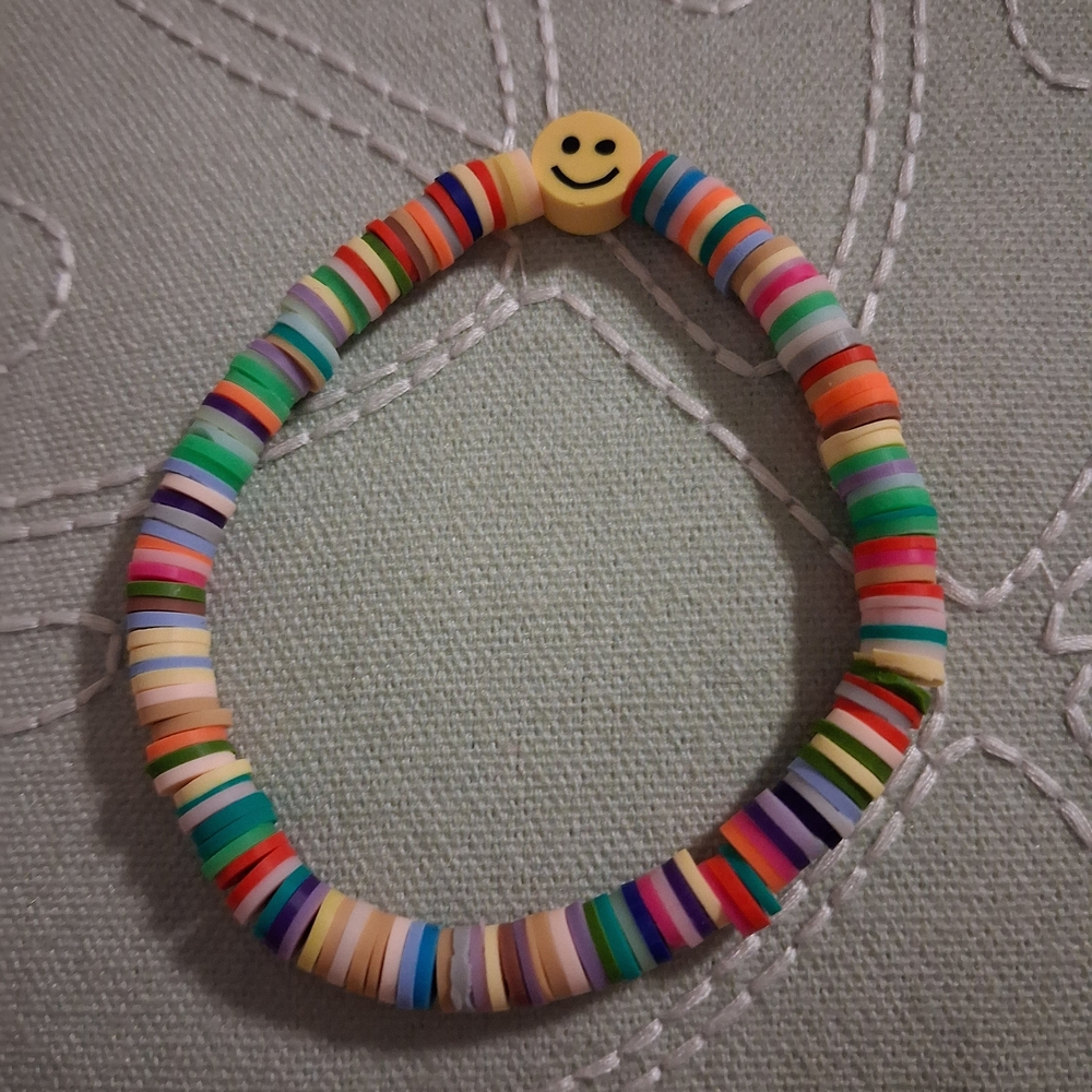 Clay Beaded Bracelet W/ Smiley Face Charm